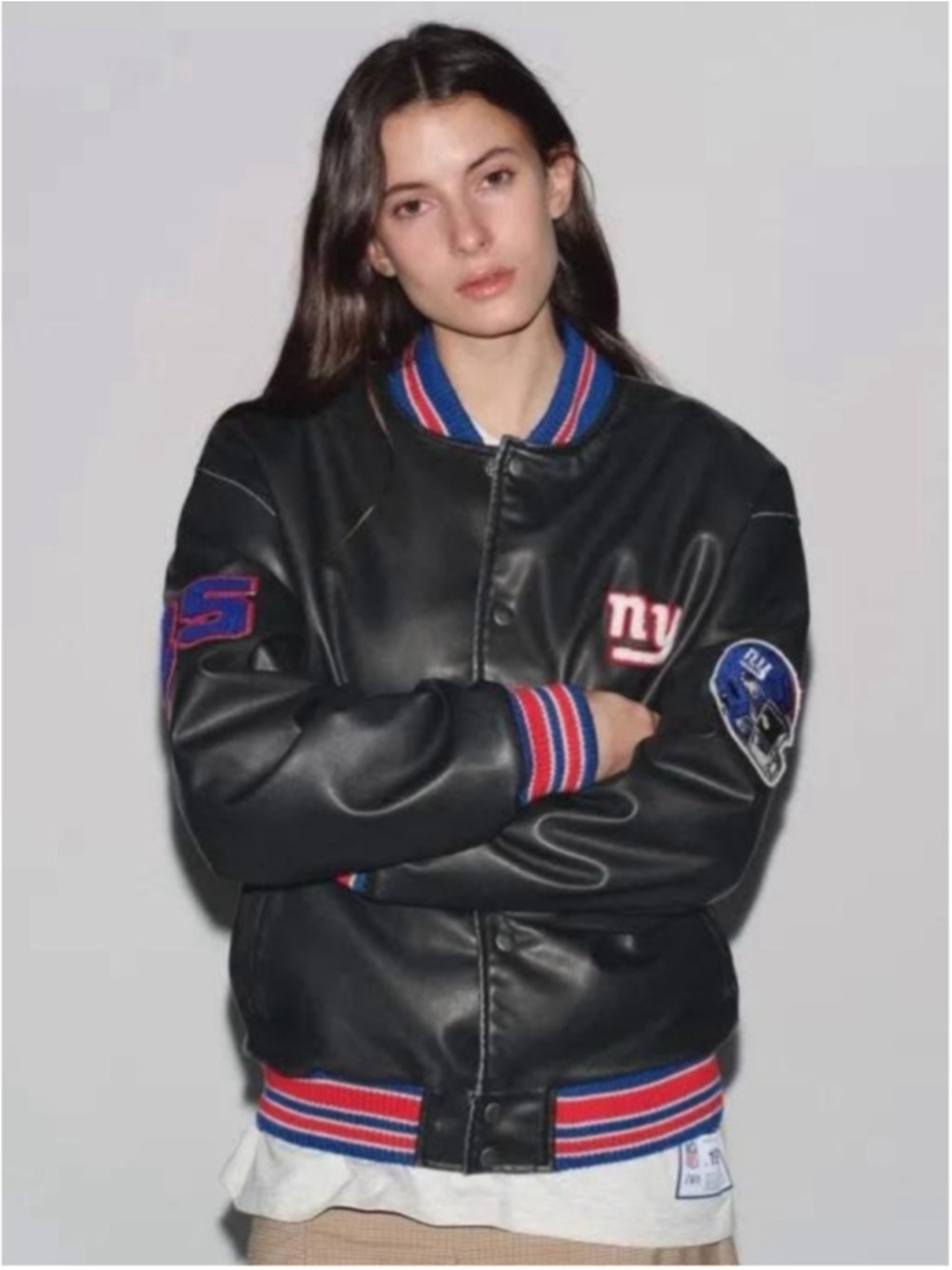 Rare 🔥 Zara x NFL Giants Football Faux Leather Jacket Size M